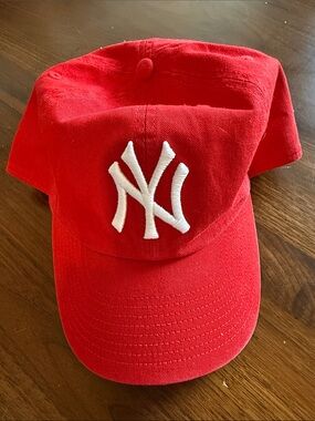 47 Brand Red New York NY Logo Baseball Cap with White Embroidery